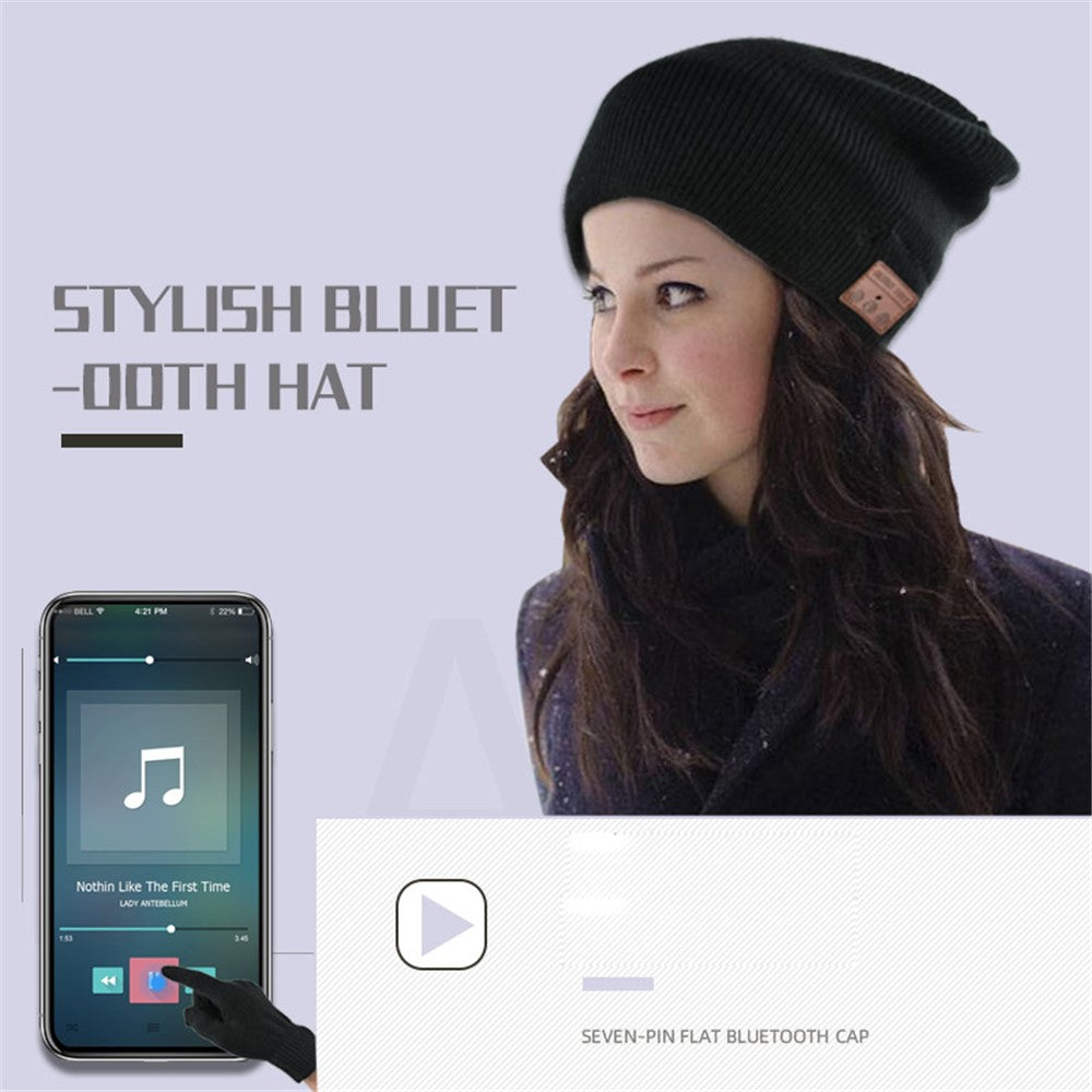 Bluetooth-compatible Headphones Winter Hat Warm Music Hat with Mic Gloves Wireless Headphone