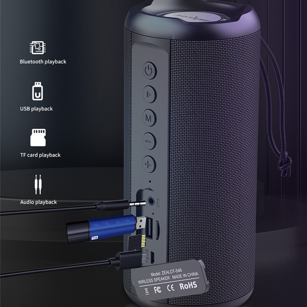 ZEALOT S46 Wireless Bluetooth-compatible Speaker Outdoor IPX5 Waterproof Subwoofer Support AUX/TF Card/U Disk