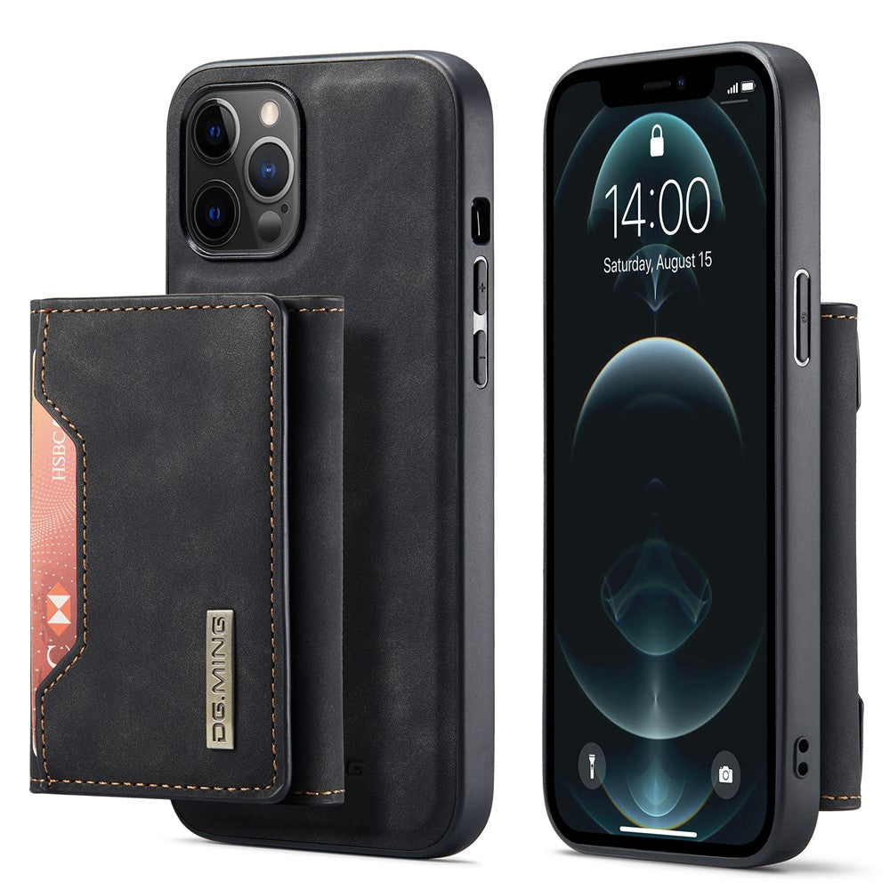 DG.MING M2 Series PU Leather Magnetic Tri-fold Wallet Phone Case with Kickstand for iPhone 12 / 12 Pro