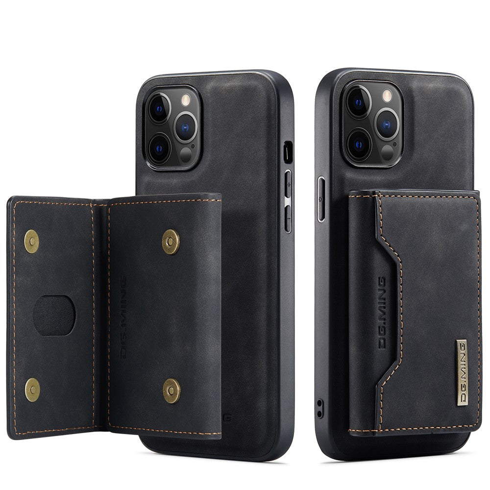 DG.MING M2 Series PU Leather Magnetic Tri-fold Wallet Phone Case with Kickstand for iPhone 12 / 12 Pro