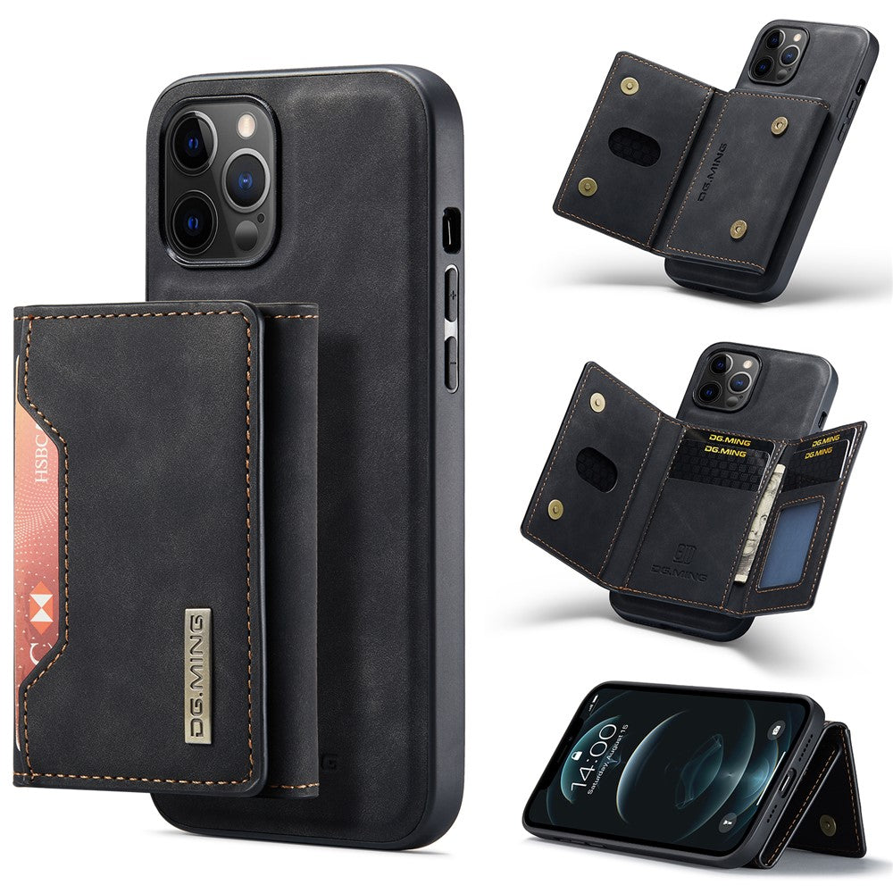 DG.MING M2 Series PU Leather Magnetic Tri-fold Wallet Phone Case with Kickstand for iPhone 12 / 12 Pro