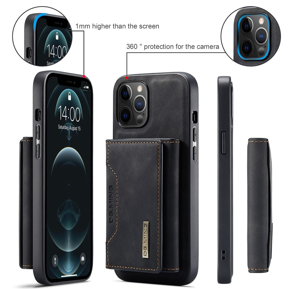 DG.MING M2 Series PU Leather Magnetic Tri-fold Wallet Phone Case with Kickstand for iPhone 12 / 12 Pro