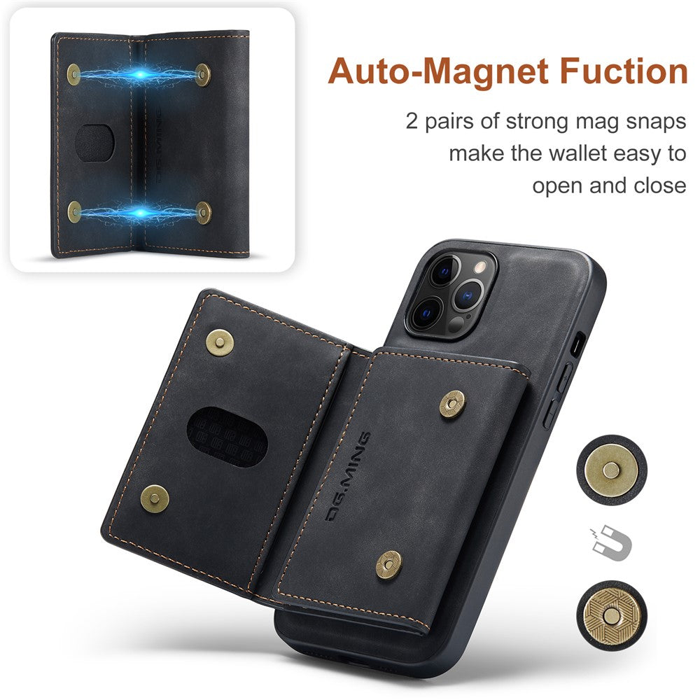 DG.MING M2 Series PU Leather Magnetic Tri-fold Wallet Phone Case with Kickstand for iPhone 12 / 12 Pro
