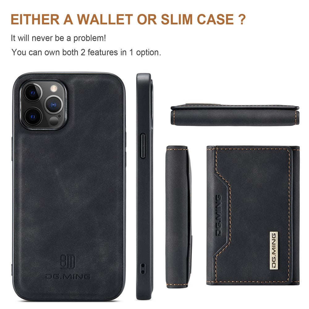 DG.MING M2 Series Kickstand Design Magnetic Tri-fold Wallet Leather Phone Case Shell for iPhone 12 Pro Max 6.7 inch