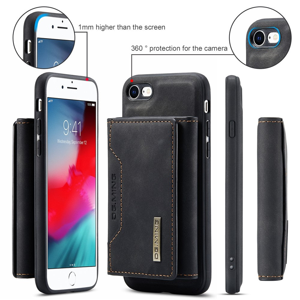 DG.MING M2 Series Multi-Function Magnetic Detachable Wallet Kickstand Flip Hybrid Case Cover for iPhone 7 4.7 inch/8 4.7 inch/SE (2020)/SE (2022)