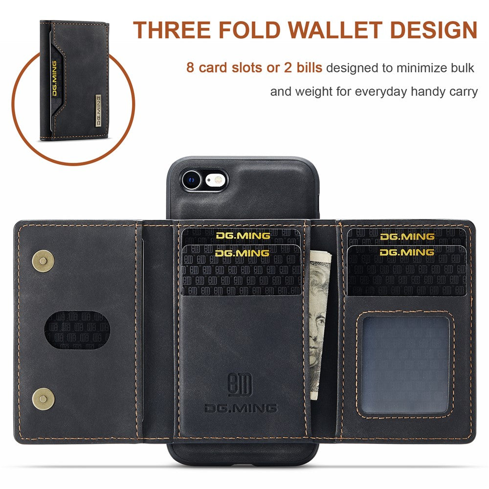DG.MING M2 Series Multi-Function Magnetic Detachable Wallet Kickstand Flip Hybrid Case Cover for iPhone 7 4.7 inch/8 4.7 inch/SE (2020)/SE (2022)