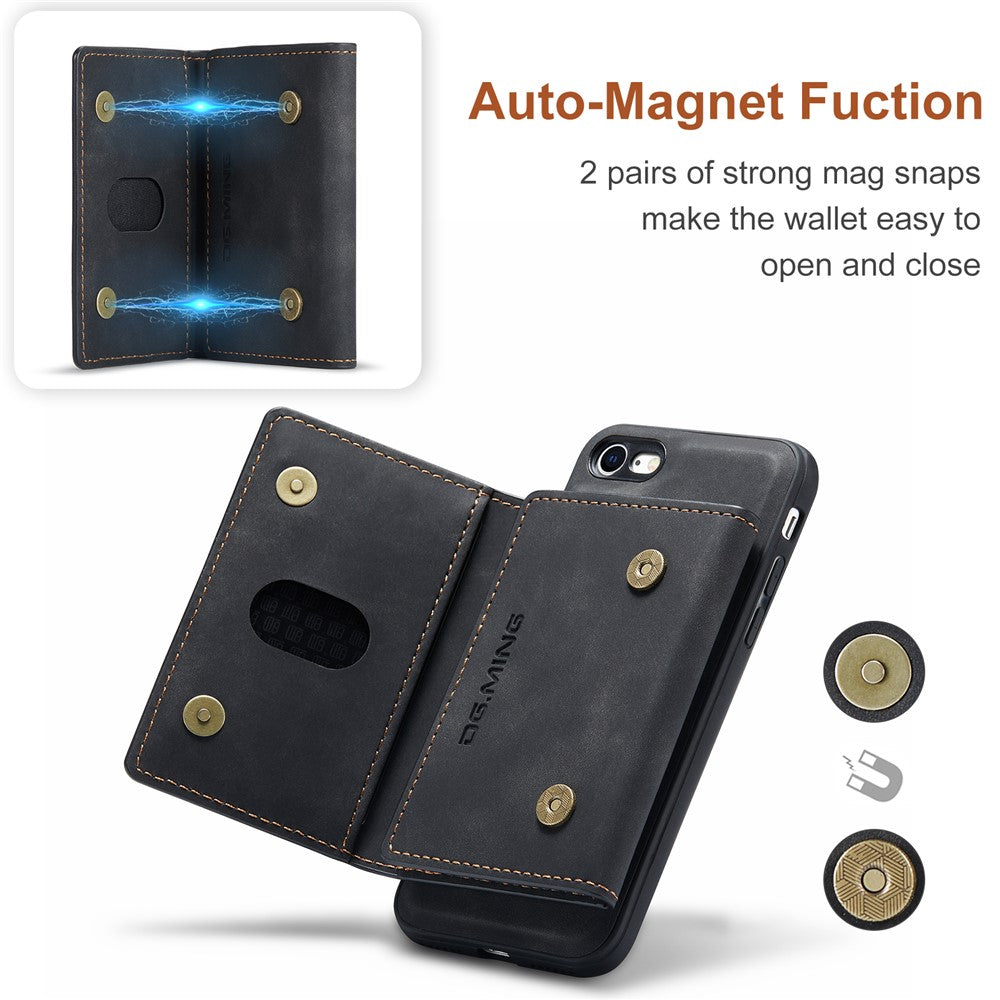 DG.MING M2 Series Multi-Function Magnetic Detachable Wallet Kickstand Flip Hybrid Case Cover for iPhone 7 4.7 inch/8 4.7 inch/SE (2020)/SE (2022)