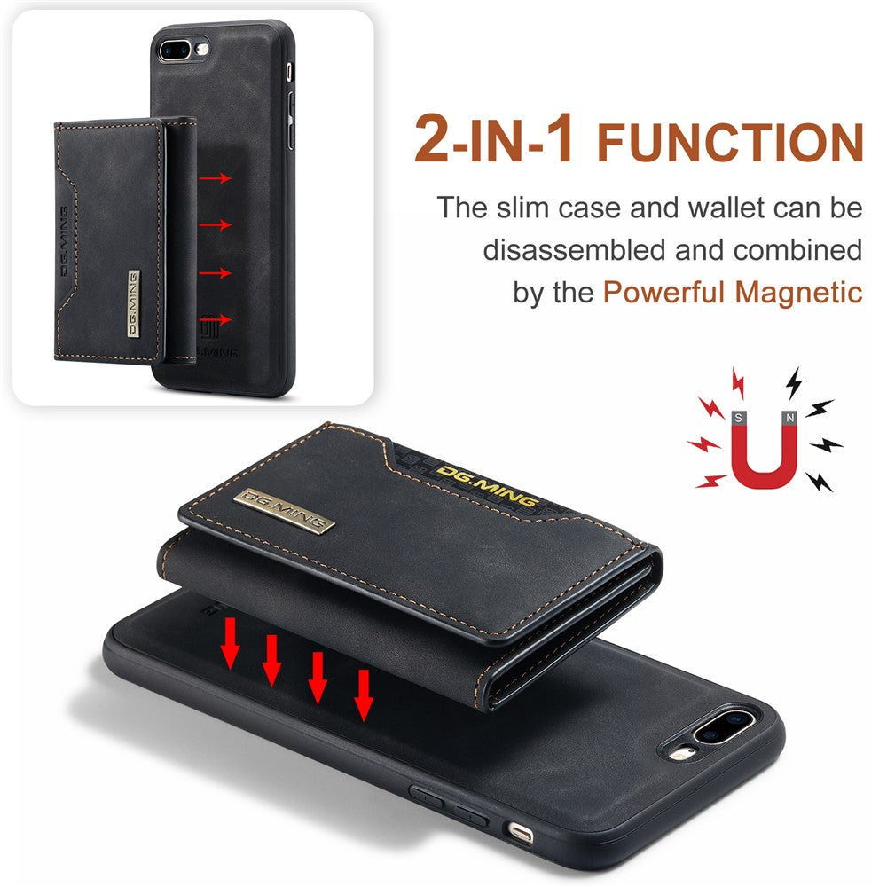 DG.MING M2 Series Detachable Wallet Leather Case Kickstand Magnetic Cover Compatible with Wireless Charging for iPhone 7 Plus 5.5 inch / 8 Plus 5.5 inch