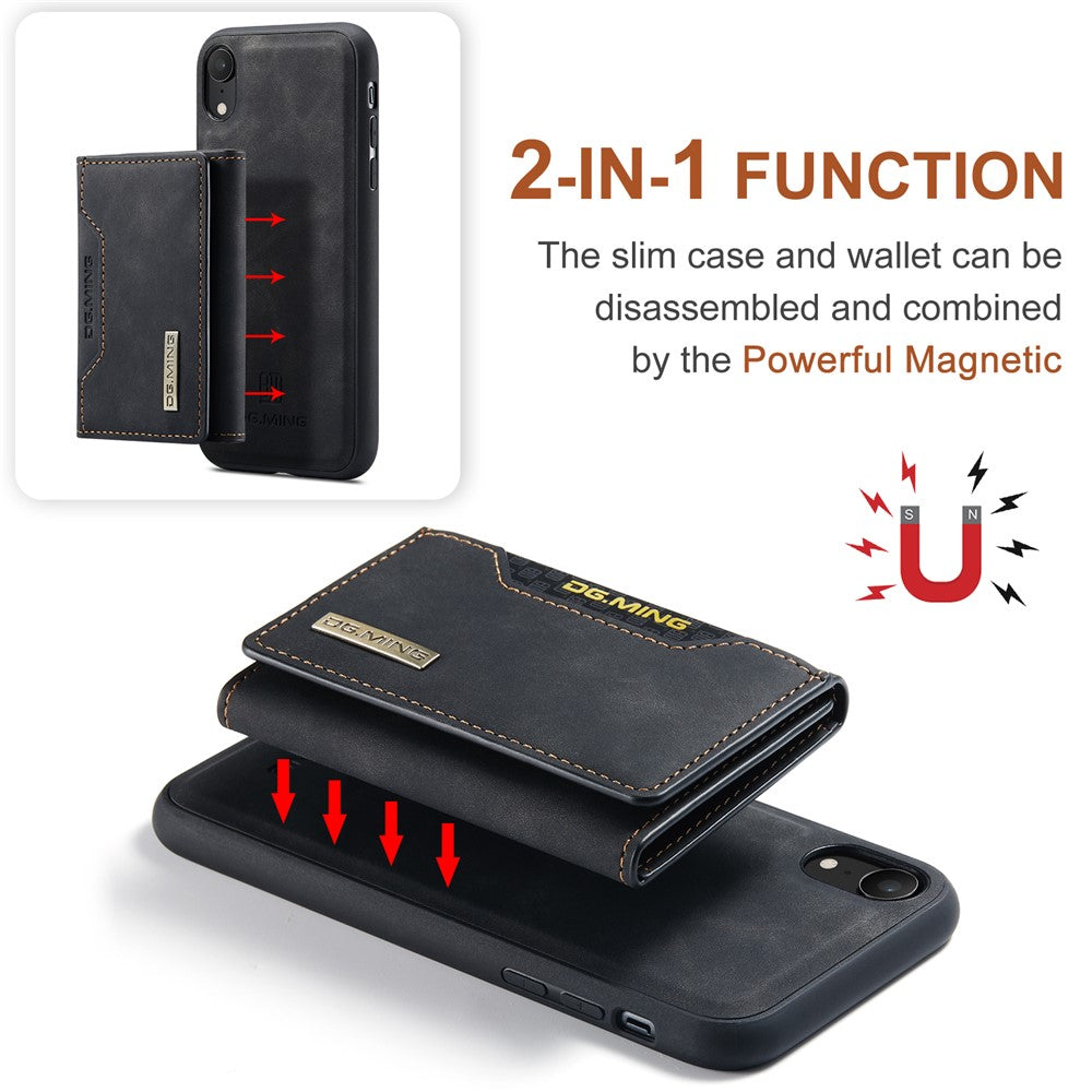DG.MING M2 Series Detachable 2 in 1 Magnetic Wallet Design Phone Hybrid Case Shell with Kickstand for iPhone XR 6.1 inch