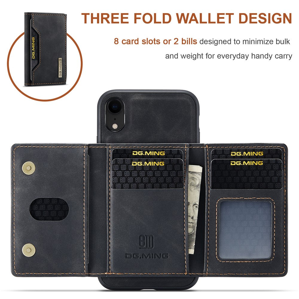 DG.MING M2 Series Detachable 2 in 1 Magnetic Wallet Design Phone Hybrid Case Shell with Kickstand for iPhone XR 6.1 inch