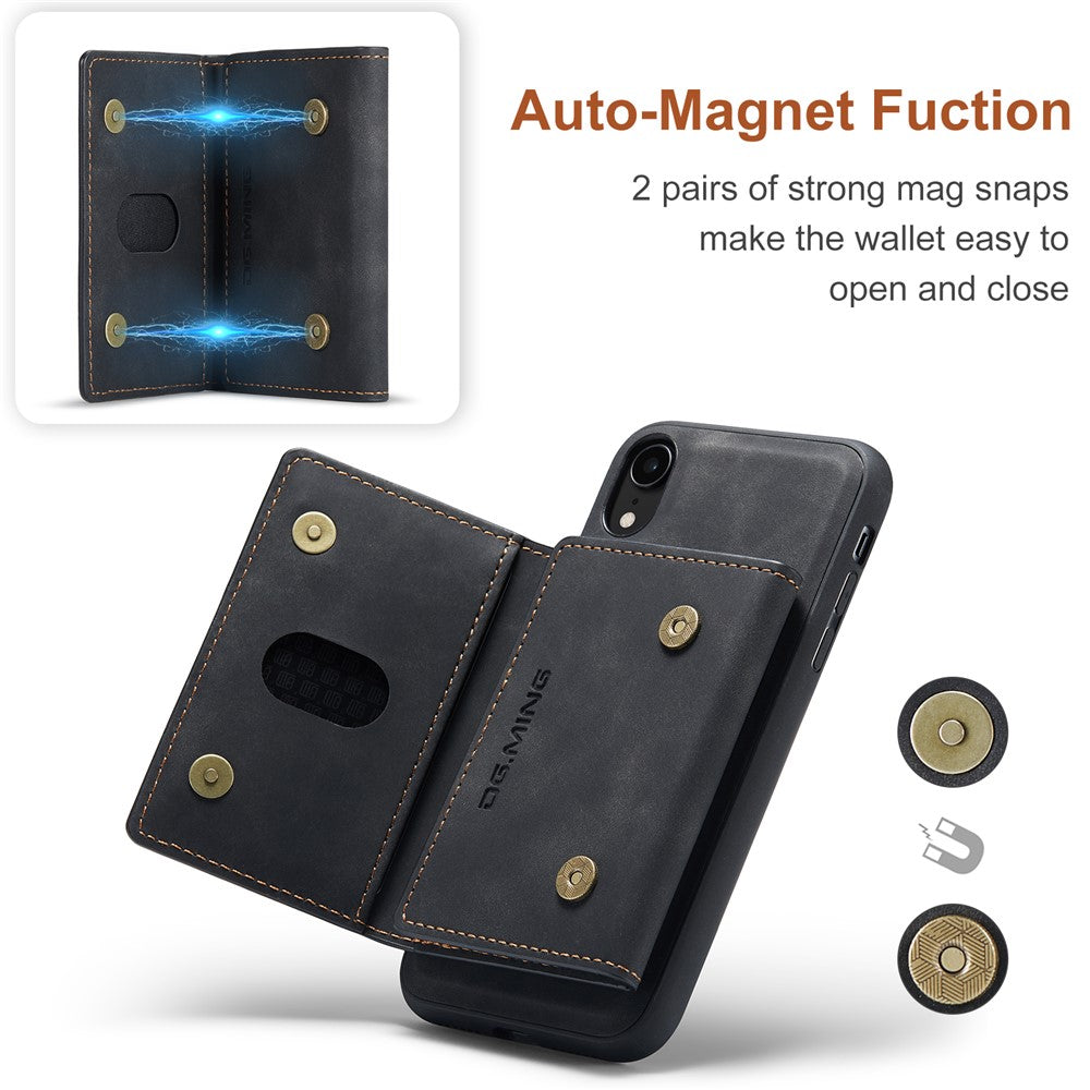 DG.MING M2 Series Detachable 2 in 1 Magnetic Wallet Design Phone Hybrid Case Shell with Kickstand for iPhone XR 6.1 inch