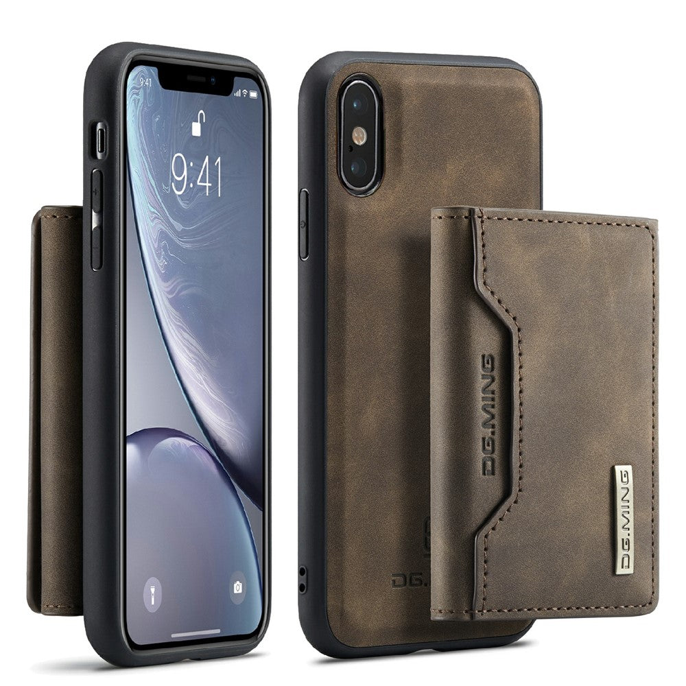 DG.MING M2 Series Magnetic Shockproof Wallet Design Leather Coated Hybrid Case with Kickstand for iPhone XS Max 6.5 inch