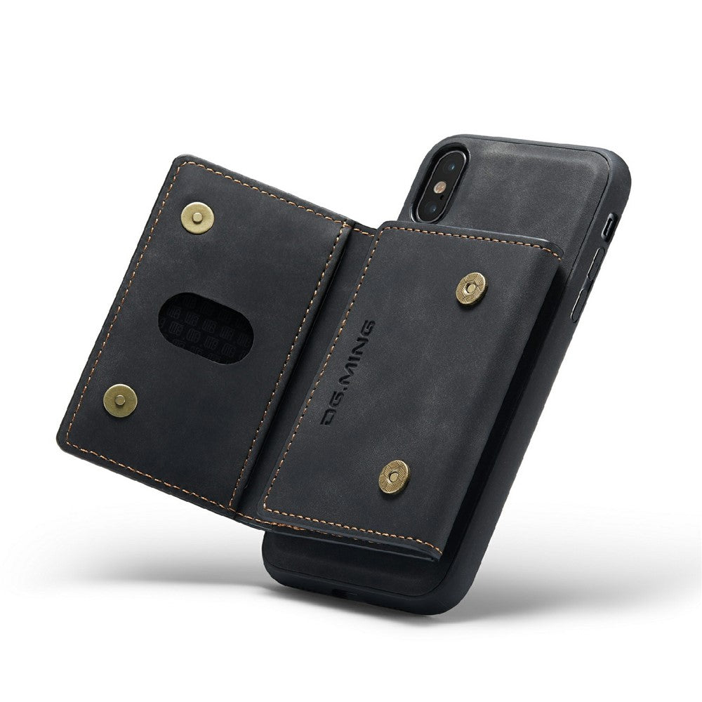 DG.MING M2 Series Magnetic Shockproof Wallet Design Leather Coated Hybrid Case with Kickstand for iPhone XS Max 6.5 inch