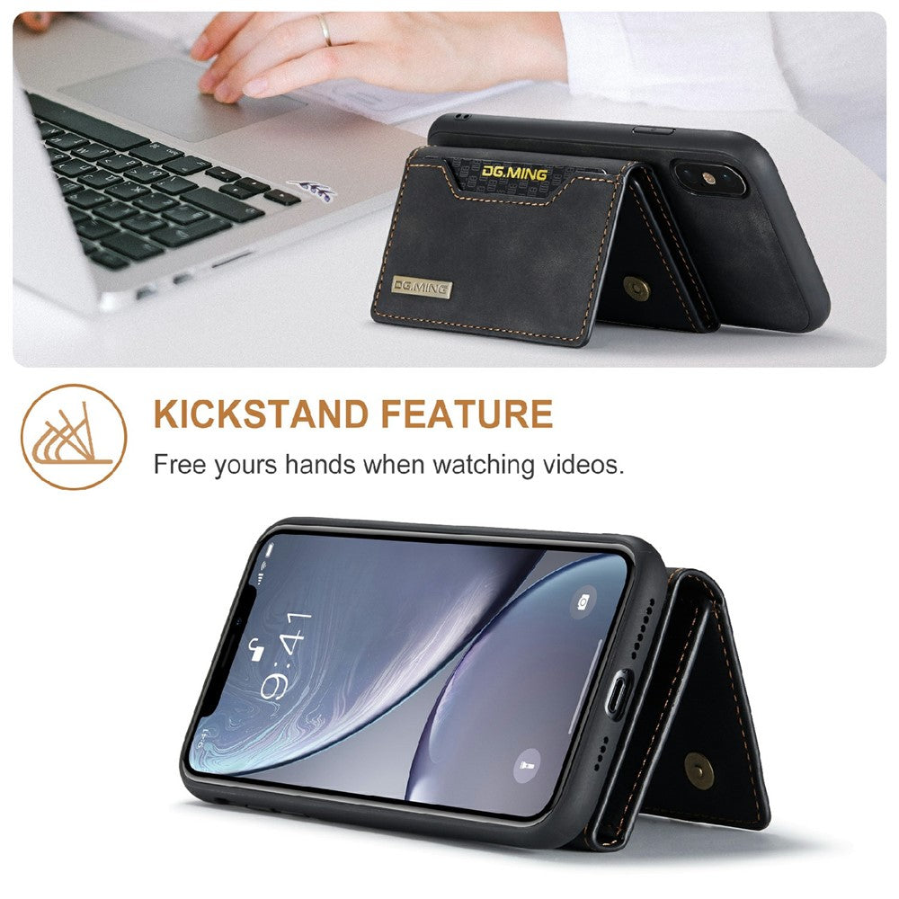 DG.MING M2 Series Magnetic Shockproof Wallet Design Leather Coated Hybrid Case with Kickstand for iPhone XS Max 6.5 inch