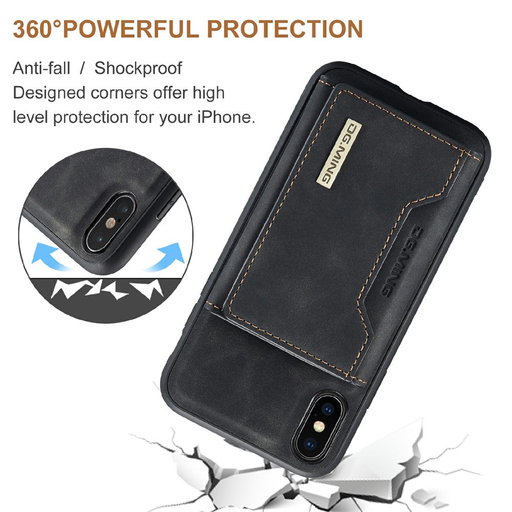 DG.MING M2 Series Magnetic Shockproof Wallet Design Leather Coated Hybrid Case with Kickstand for iPhone XS Max 6.5 inch