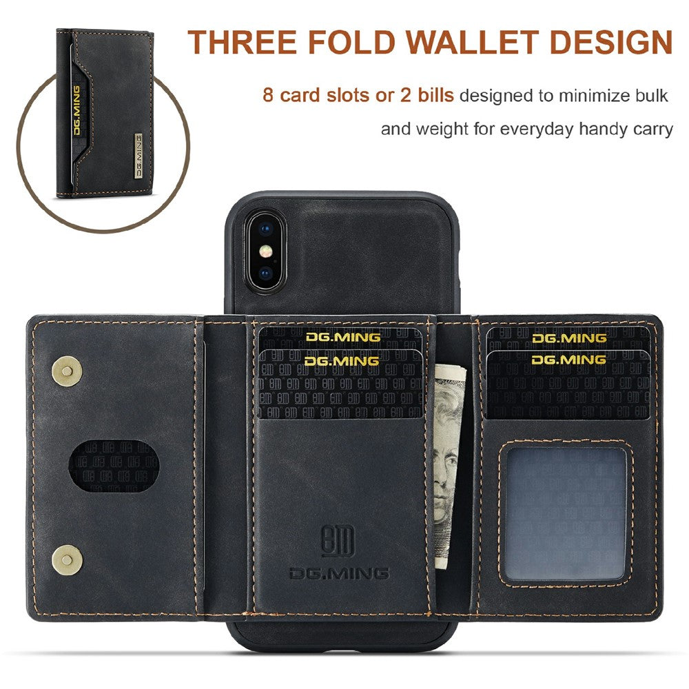 DG.MING M2 Series Magnetic Shockproof Wallet Design Leather Coated Hybrid Case with Kickstand for iPhone XS Max 6.5 inch