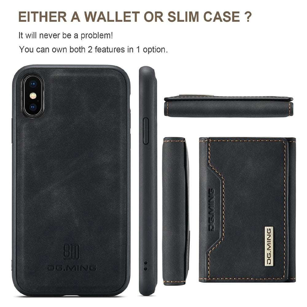 DG.MING M2 Series Magnetic Shockproof Wallet Design Leather Coated Hybrid Case with Kickstand for iPhone XS Max 6.5 inch