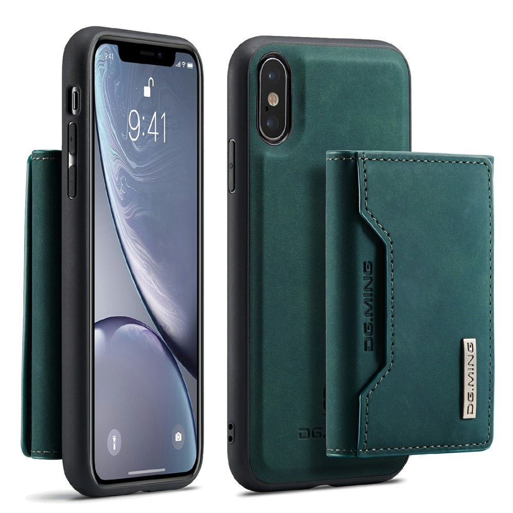 DG.MING M2 Series Magnetic Anti-drop Wallet Design Leather Coated Hybrid Case with Kickstand for iPhone X/XS 5.8 inch