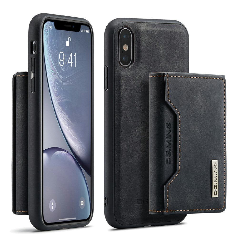 DG.MING M2 Series Magnetic Anti-drop Wallet Design Leather Coated Hybrid Case with Kickstand for iPhone X/XS 5.8 inch