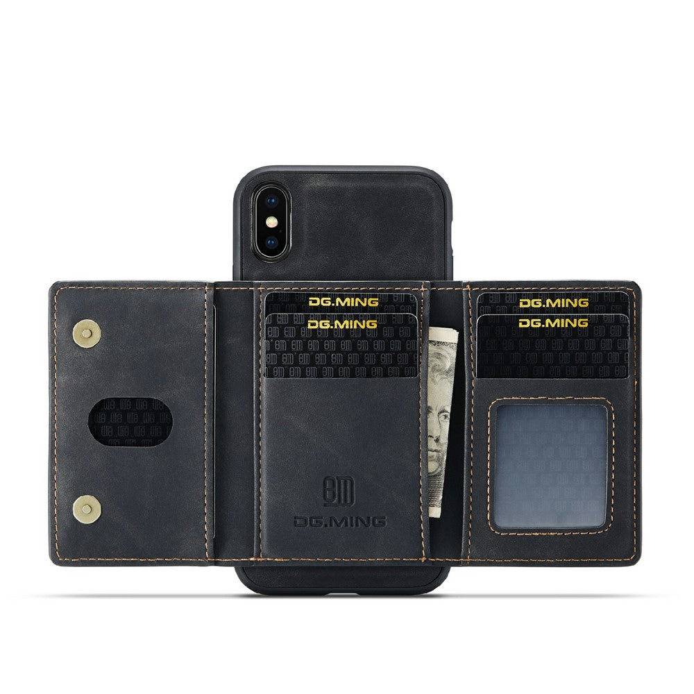 DG.MING M2 Series Magnetic Anti-drop Wallet Design Leather Coated Hybrid Case with Kickstand for iPhone X/XS 5.8 inch