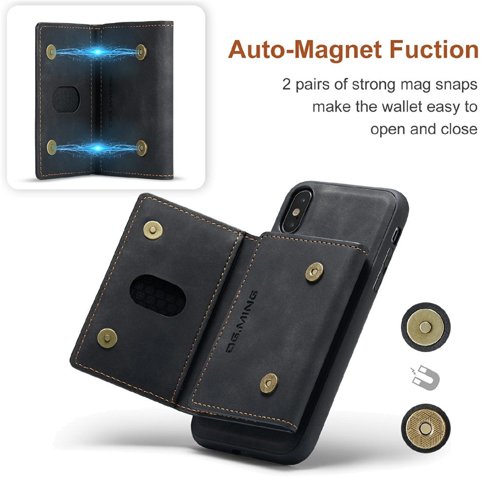 DG.MING M2 Series Magnetic Anti-drop Wallet Design Leather Coated Hybrid Case with Kickstand for iPhone X/XS 5.8 inch