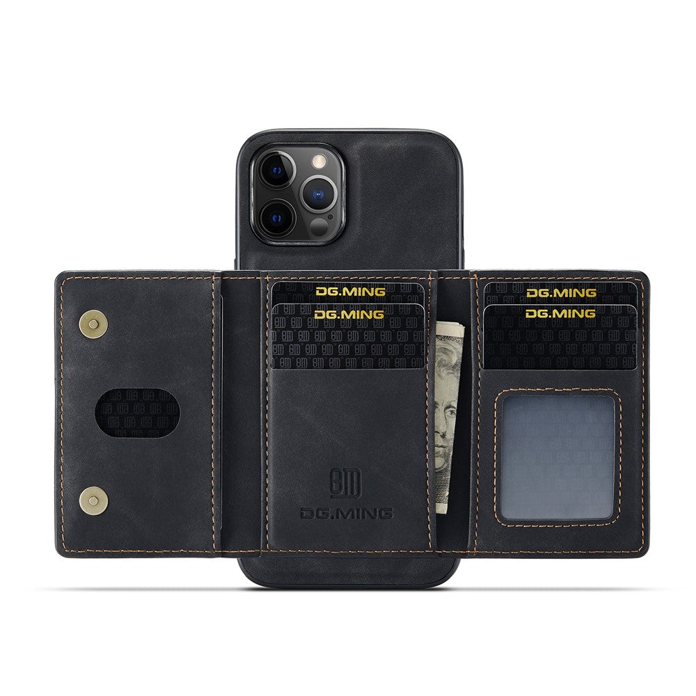 DG.MING M2 Series Magnetic Detachable 2-in-1Tri-Fold Wallet Wireless Charging Hybrid Kickstand Case for iPhone 13 Pro 6.1 inch
