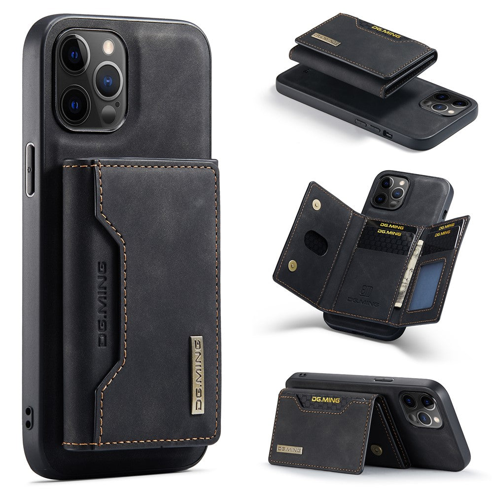 DG.MING M2 Series Magnetic Detachable 2-in-1Tri-Fold Wallet Wireless Charging Hybrid Kickstand Case for iPhone 13 Pro 6.1 inch
