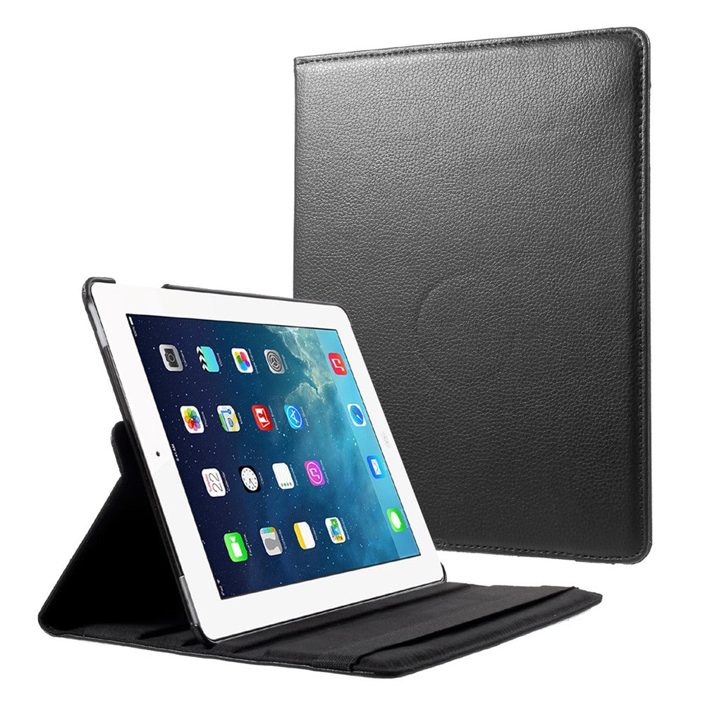 Litchi Skin PU Leather 360 Degree Rotary Stand Folio Case with Elastic Band for iPad 4 / 3 / 2