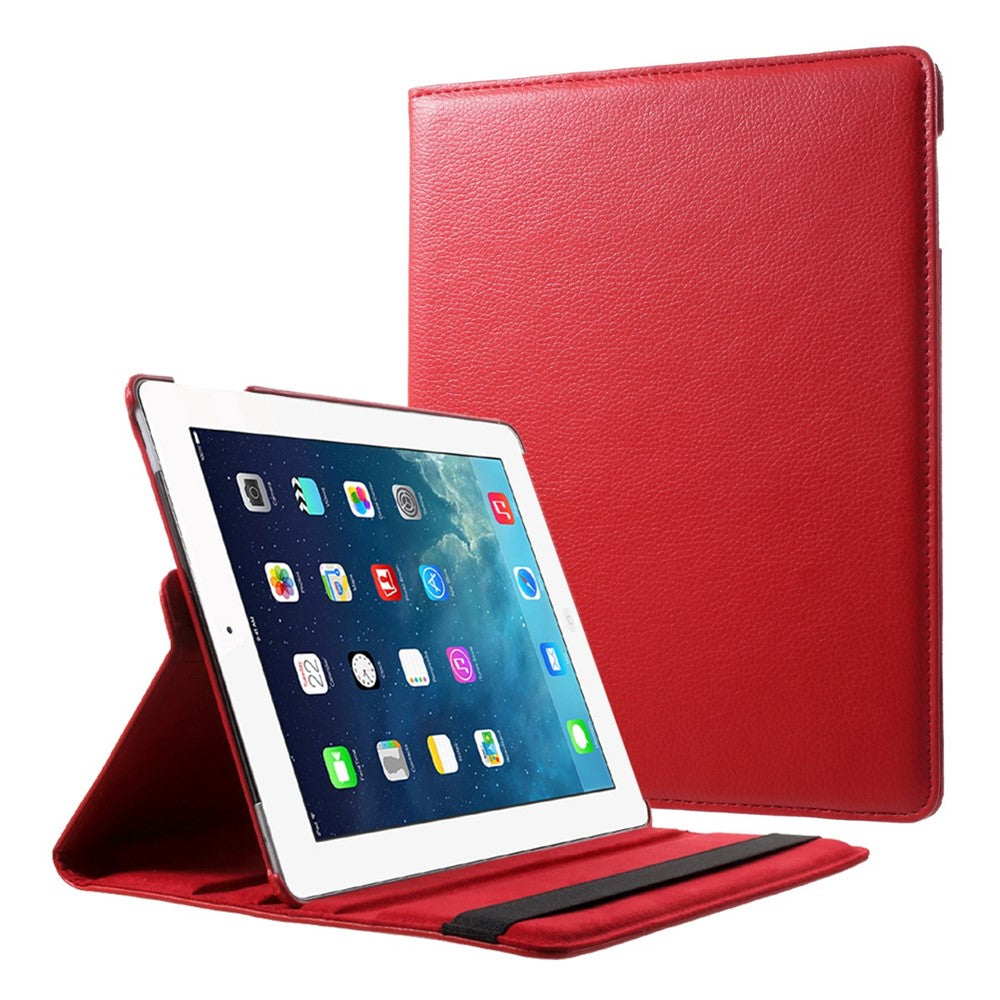 Litchi Skin PU Leather 360 Degree Rotary Stand Folio Case with Elastic Band for iPad 4 / 3 / 2
