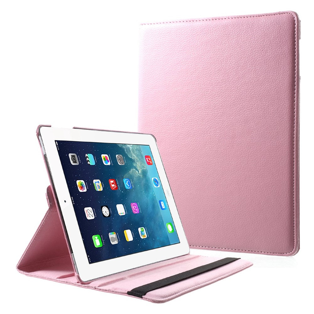 Litchi Skin PU Leather 360 Degree Rotary Stand Folio Case with Elastic Band for iPad 4 / 3 / 2