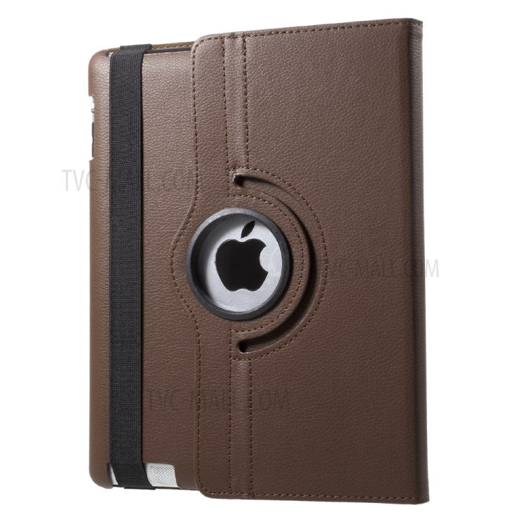 Litchi Skin PU Leather 360 Degree Rotary Stand Folio Case with Elastic Band for iPad 4 / 3 / 2