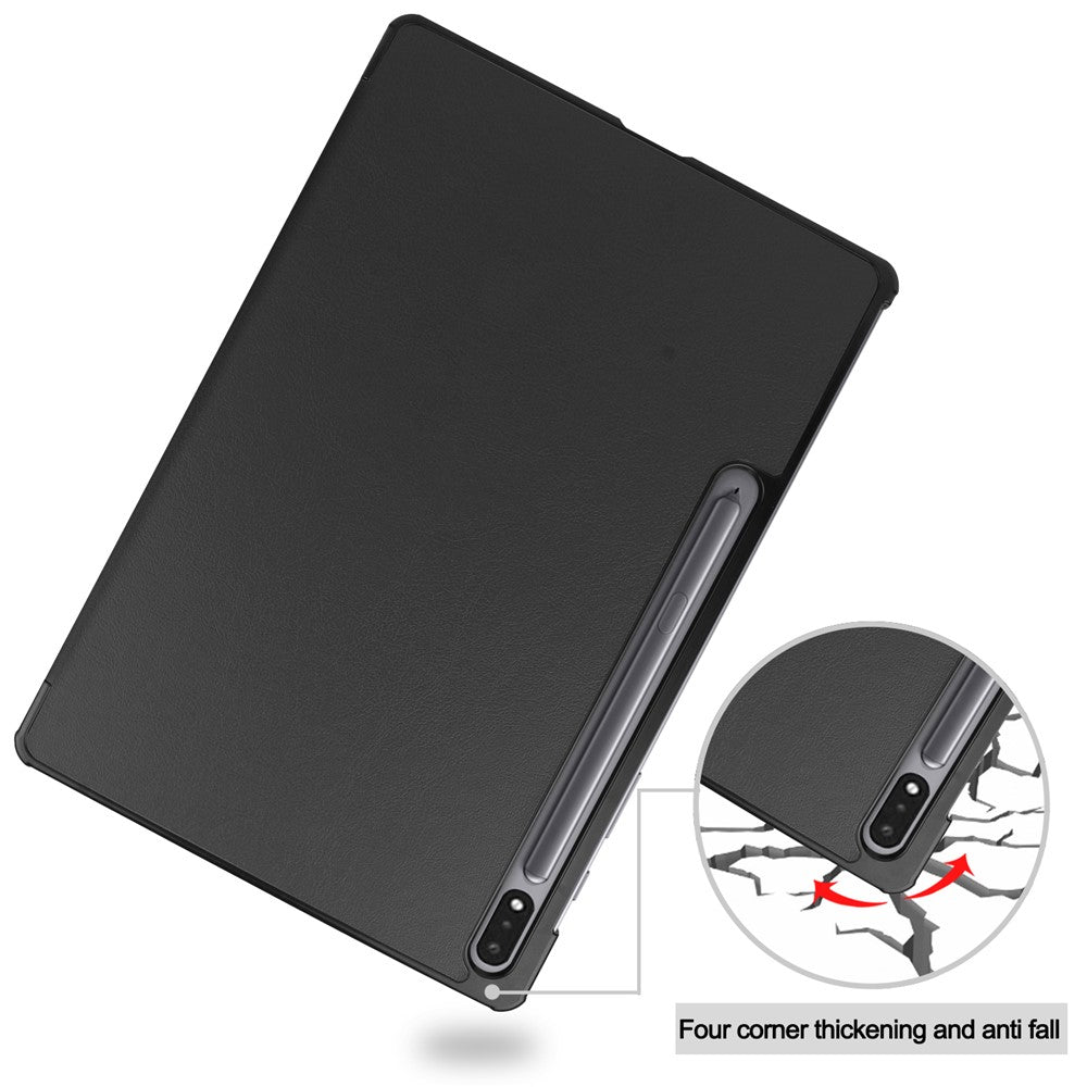 Full Protection Stable Tri-fold Stand Stand Design Leather Case for Samsung Galaxy Tab S7 FE SM-T730/SM-T736