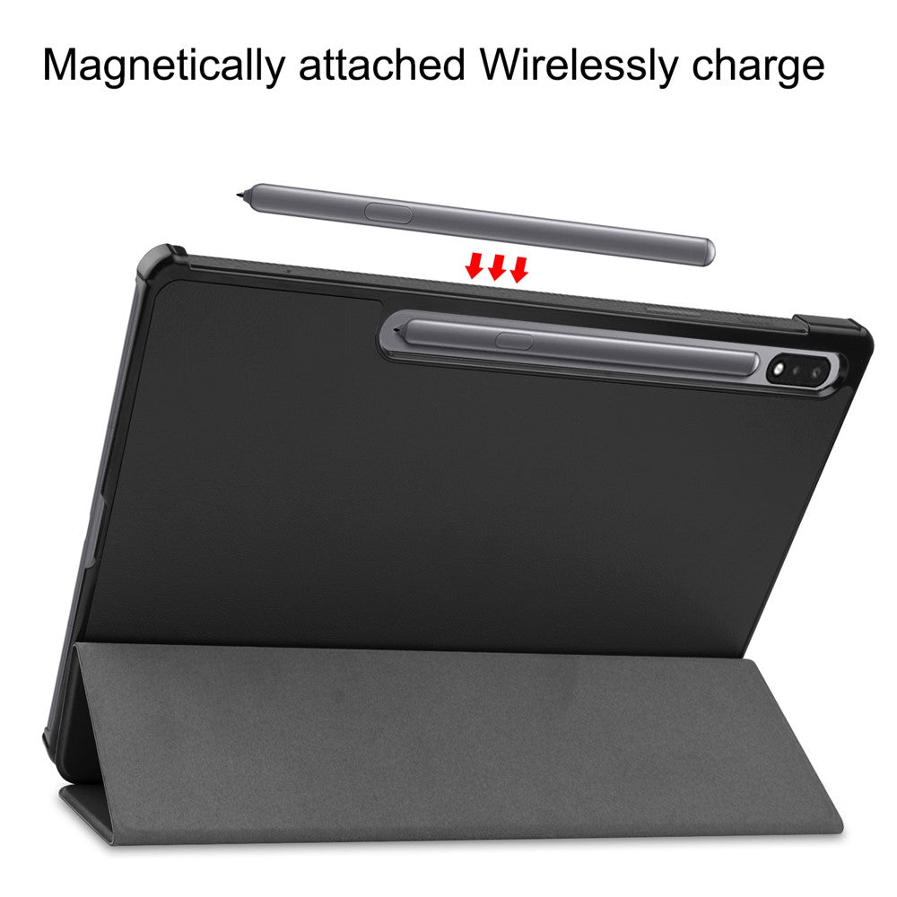 Full Protection Stable Tri-fold Stand Stand Design Leather Case for Samsung Galaxy Tab S7 FE SM-T730/SM-T736