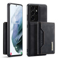 DG.MING M2 Series Magnetic Tri-fold Wallet Design Kickstand Cover Leather Phone Case Shell for Samsung Galaxy S21 Ultra 5G