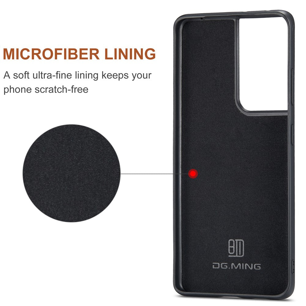 DG.MING M2 Series Magnetic Tri-fold Wallet Design Kickstand Cover Leather Phone Case Shell for Samsung Galaxy S21 Ultra 5G