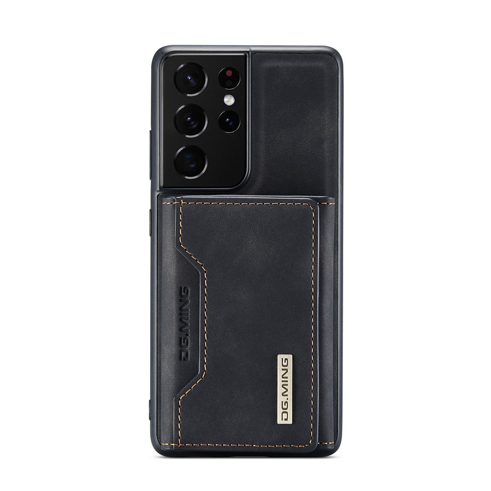DG.MING M2 Series Magnetic Tri-fold Wallet Design Kickstand Cover Leather Phone Case Shell for Samsung Galaxy S21 Ultra 5G