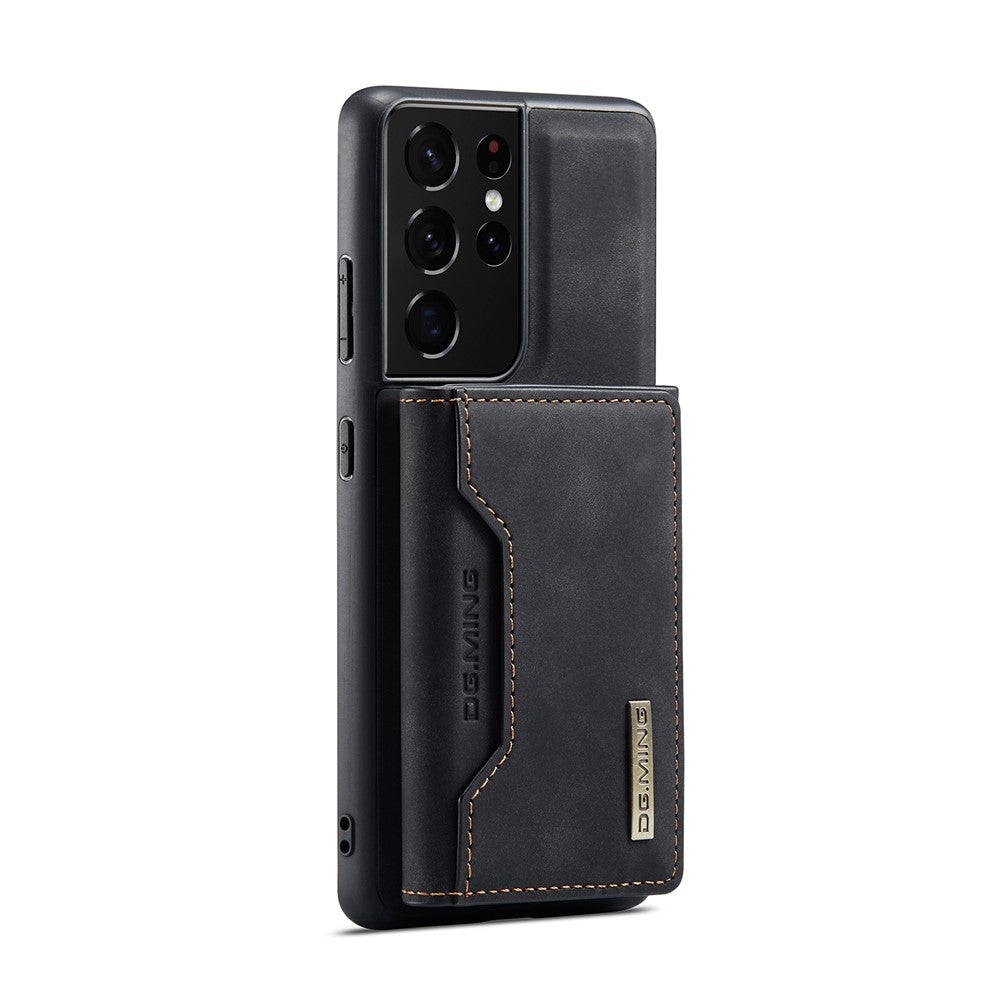 DG.MING M2 Series Magnetic Tri-fold Wallet Design Kickstand Cover Leather Phone Case Shell for Samsung Galaxy S21 Ultra 5G