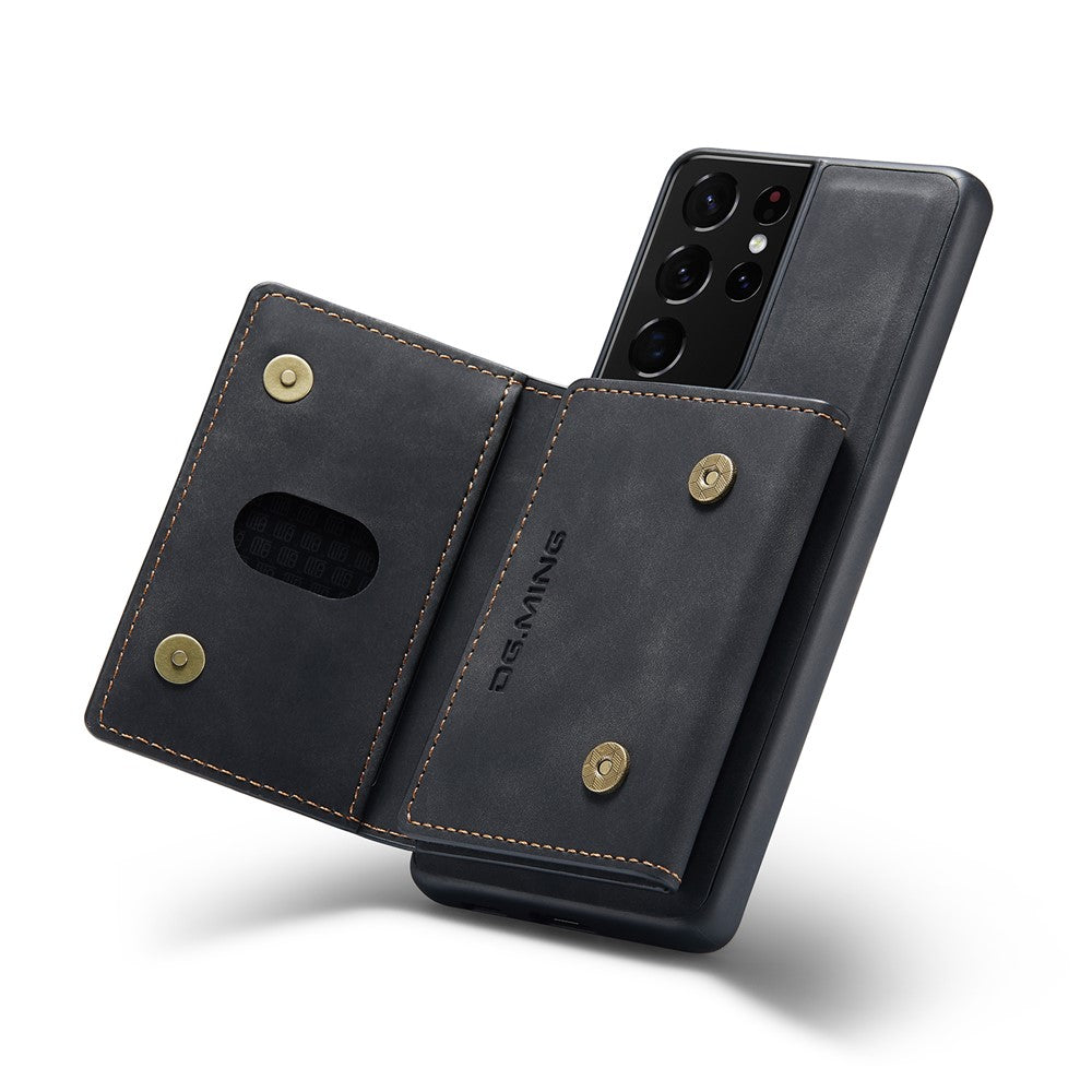 DG.MING M2 Series Magnetic Tri-fold Wallet Design Kickstand Cover Leather Phone Case Shell for Samsung Galaxy S21 Ultra 5G