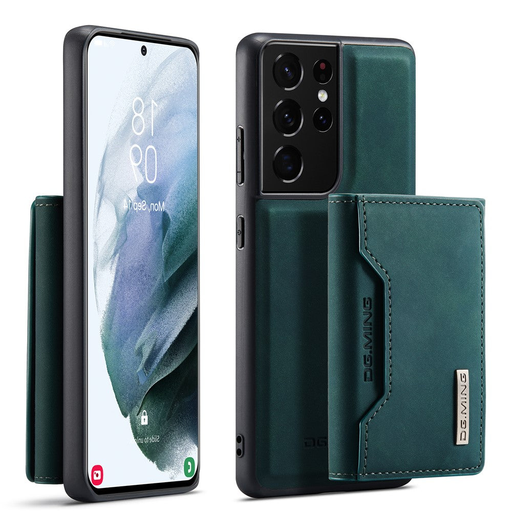 DG.MING M2 Series Magnetic Tri-fold Wallet Design Kickstand Cover Leather Phone Case Shell for Samsung Galaxy S21 Ultra 5G