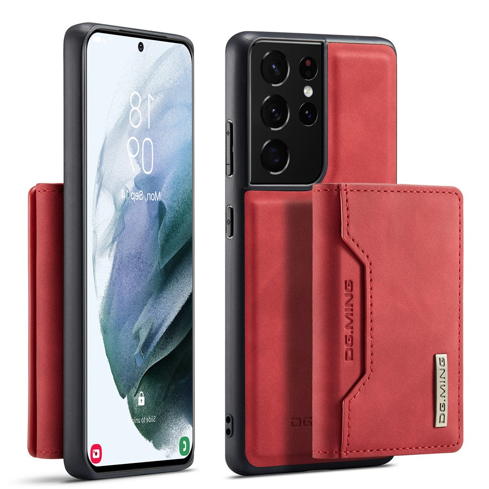 DG.MING M2 Series Magnetic Tri-fold Wallet Design Kickstand Cover Leather Phone Case Shell for Samsung Galaxy S21 Ultra 5G