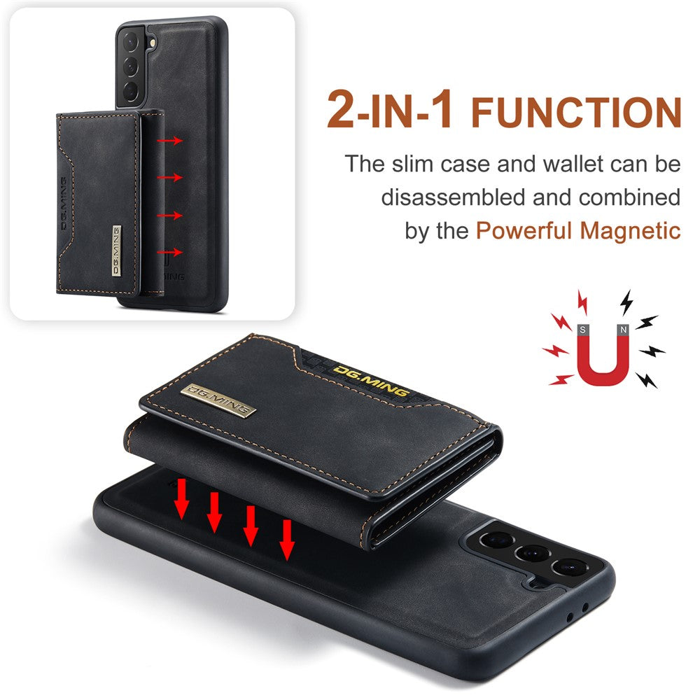 DG.MING M2 Series Magnetic Detachable Wallet Design Hybrid Case with Kickstand for Samsung Galaxy S21+ 5G