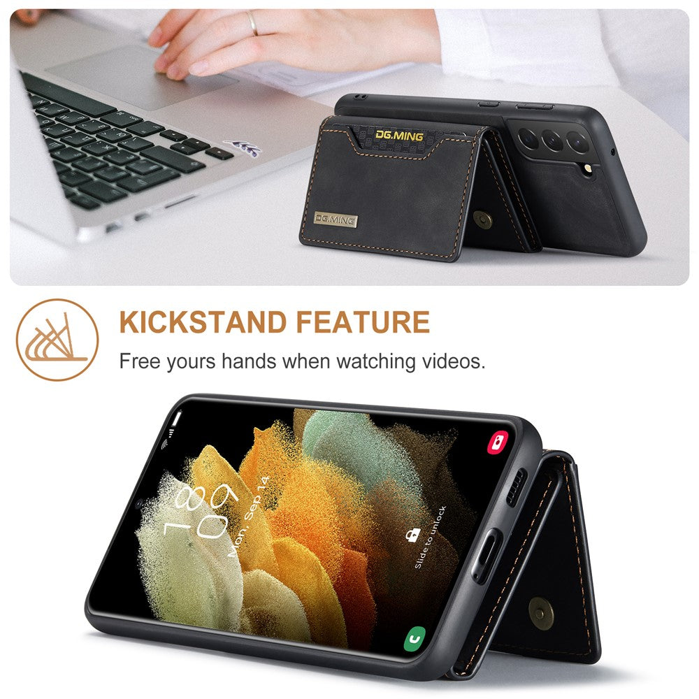DG.MING M2 Series Detachable Wallet Design Hybrid Case with Kickstand for Samsung Galaxy S21 FE