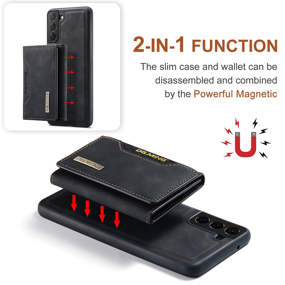 DG.MING M2 Series Detachable Wallet Design Hybrid Case with Kickstand for Samsung Galaxy S21 FE