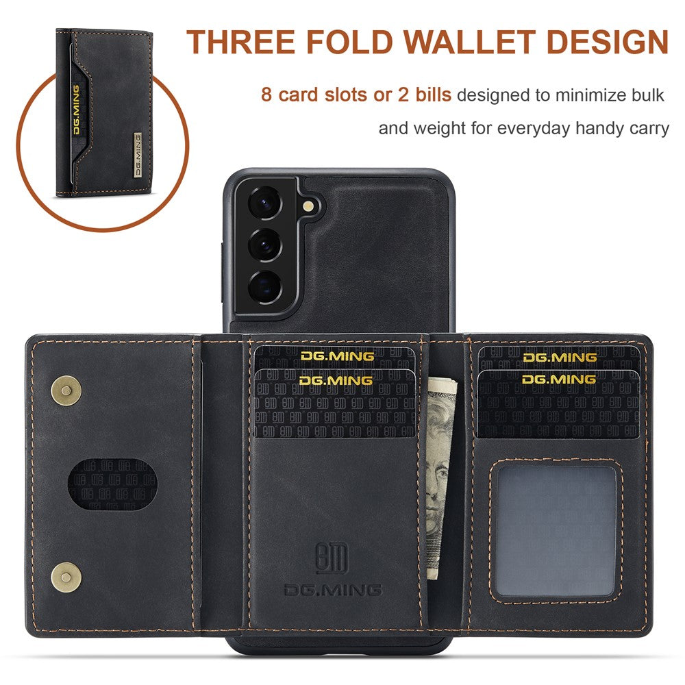 DG.MING M2 Series Detachable Wallet Design Hybrid Case with Kickstand for Samsung Galaxy S21 FE
