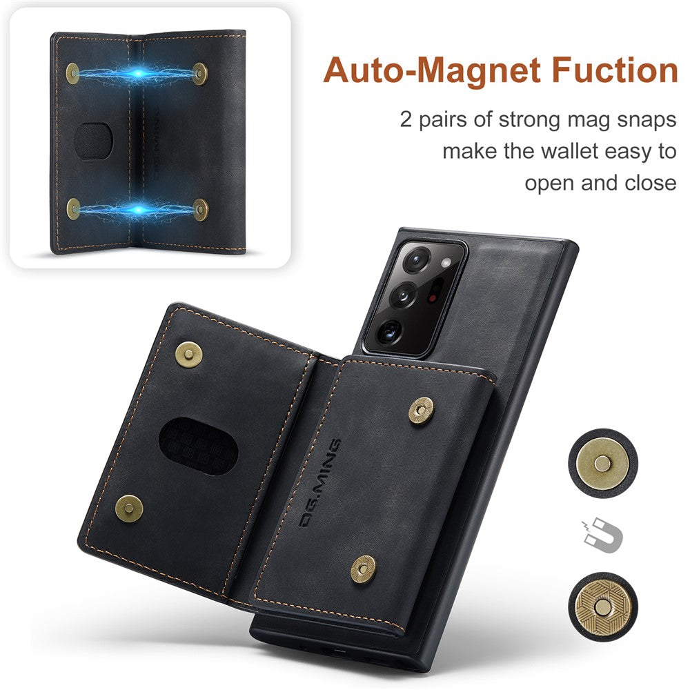 DG.MING M2 Series Magnetic Tri-fold Wallet Kickstand Leather Case for Samsung Galaxy Note20 Ultra/Note20 Ultra 5G