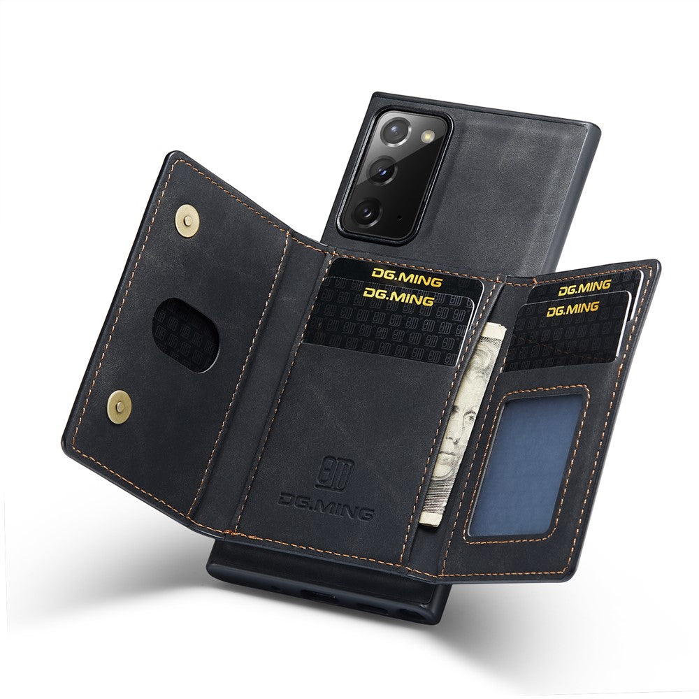 DG.MING M2 Series Tri-fold Wallet Magnetic Kickstand Design Leather Case for Samsung Galaxy Note20 4G/5G