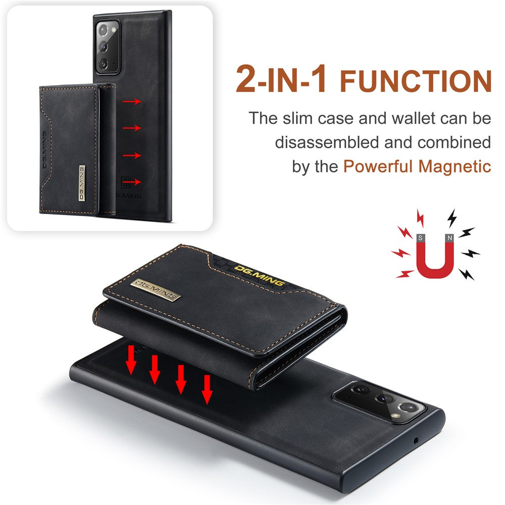 DG.MING M2 Series Tri-fold Wallet Magnetic Kickstand Design Leather Case for Samsung Galaxy Note20 4G/5G