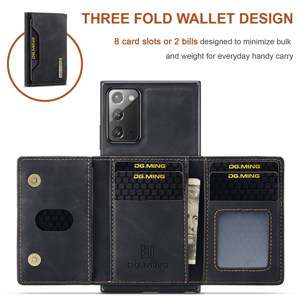 DG.MING M2 Series Tri-fold Wallet Magnetic Kickstand Design Leather Case for Samsung Galaxy Note20 4G/5G