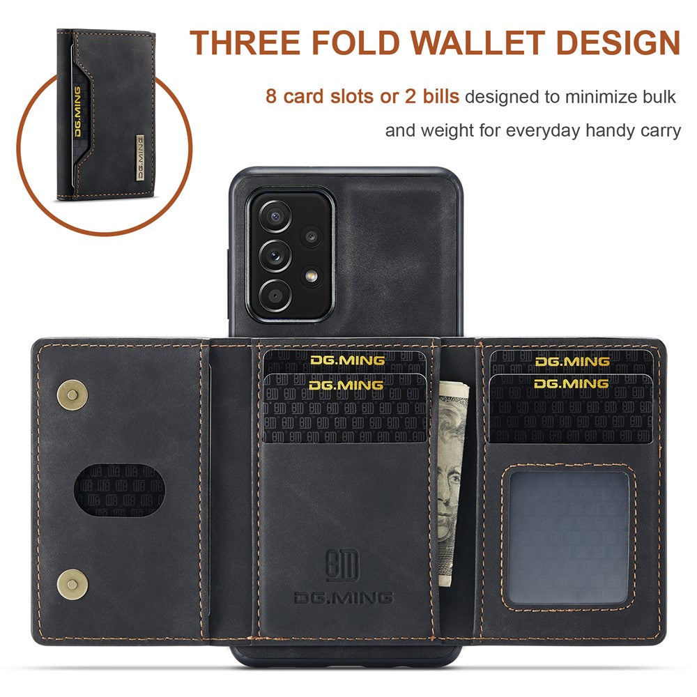 DG.MING M2 Series Anti-fall Tri-fold Wallet Magnetic Kickstand Leather Case for Samsung Galaxy A52 4G/5G / A52s 5G