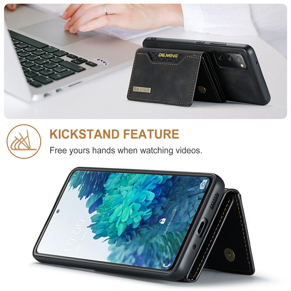 DG.MING M2 Series Magnetic Detachable Hybrid Case with Tri-Fold Wallet Kickstand Design for Samsung Galaxy S20 FE 2022/S20 FE 4G/S20 FE 5G/S20 Lite